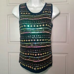 Vintage Black Multicolor Beaded Sequin Tank Top